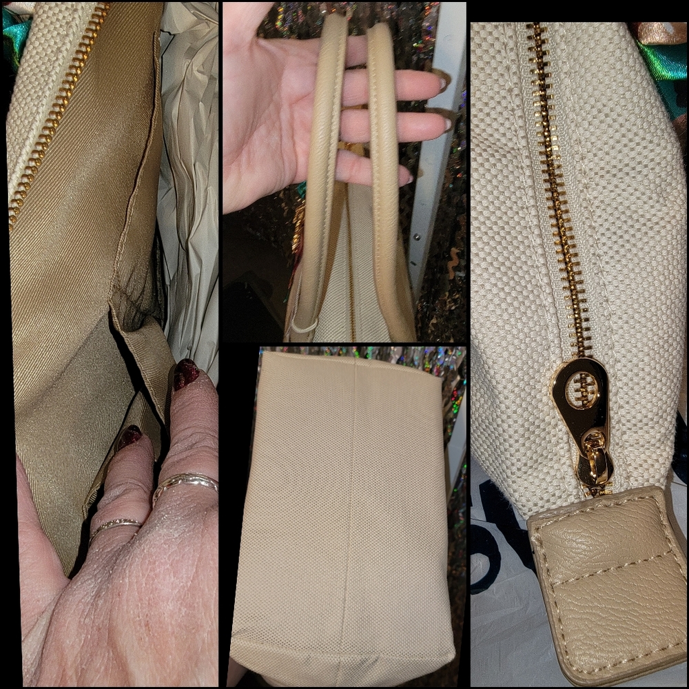 Universal Thread Beige Tote Bag w/ Tulip Or Butterfly Bag Charm - Picture 4 of 13